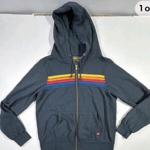 Aviator Nation Hoodie Zip Up in XS Gray Rainbow Stripe Logo